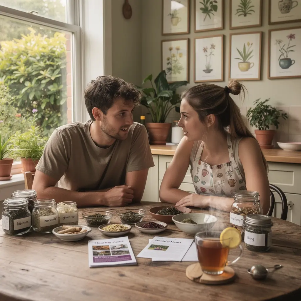 Két barát, akik teát isznak és beszélgetnek, egészségügyi tippekről.